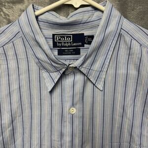 Polo Ralph Lauren Men XL Button Shirt Long Sleeve Striped Blue Nelson Classic